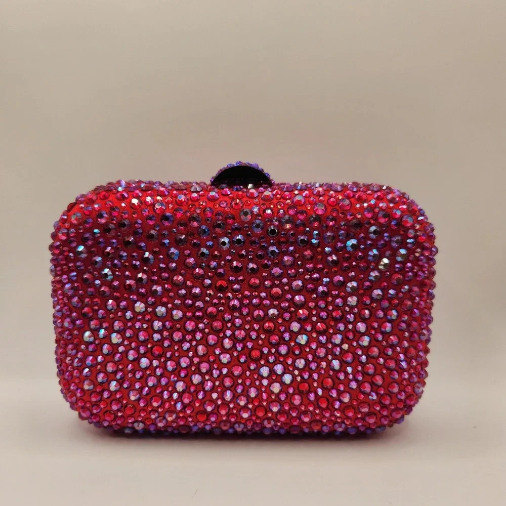 New Olga Berg Casey Hot Fix Crystal Clutch Fuchsia Evening Formal Fancy Red A